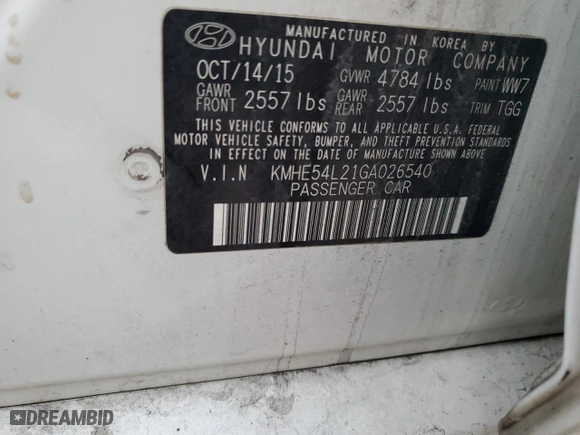 2016 Hyundai Sonata Plug-In Hybrid Limited with VIN KMHE54L21GA026540, listed as a Copart auction lot 79852264 with 0 mi miles and Salvage Title. Bid and sale history available at carsss.com. Image 12.