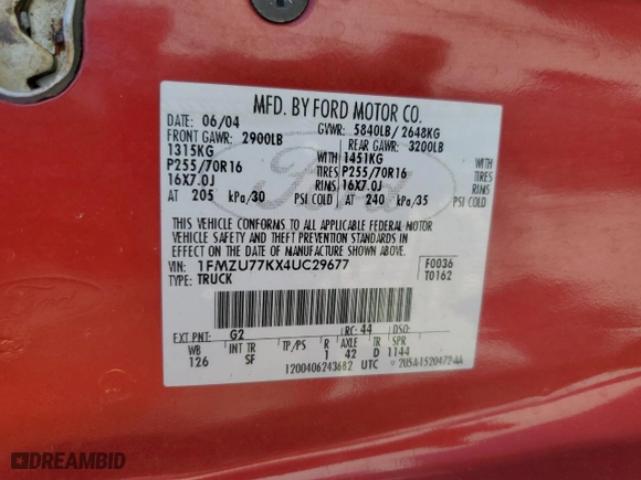 2004 Ford Explorer Sport Trac XLS with VIN 1FMZU77KX4UC29677, listed as a Copart auction lot 53709085 with 159,530 mi miles and Salvage Title. Bid and sale history available at carsss.com. Image 14.
