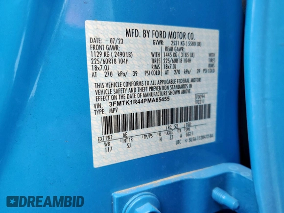 2023 Ford Mustang Mach-E Select с VIN 3FMTK1R44PMA65455, выставлен на аукционе Copart как лот 53159515 с пробегом 12 866 миль миль и Списание • Salvage title. История ставок и продаж доступна на DreamBid. Изображение 14.