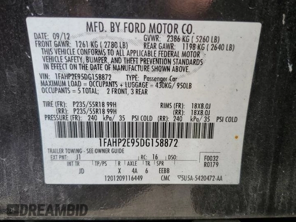 2013 Ford Taurus SEL with VIN 1FAHP2E95DG158872, listed as a Copart auction lot 50593795 with 177,696 mi miles and Salvage Title. Bid and sale history available at carsss.com. Image 14.