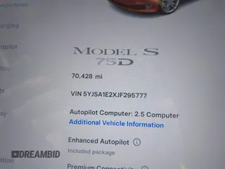 2018 Tesla Model S 75D with VIN 5YJSA1E2XJF295777, listed as a IAAI auction lot 41694540 with 70,428 mi miles and . Bid and sale history available at DreamBid. Image 16.