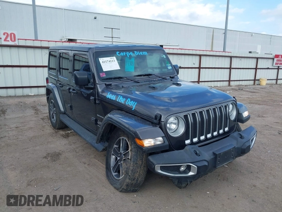 2023 Jeep Wrangler Sahara with VIN 1C4HJXEN6PW639004, listed as a IAAI auction lot 41174113 with 35,371 mi miles. Bid and sale history available at carsss.com. Image 1.