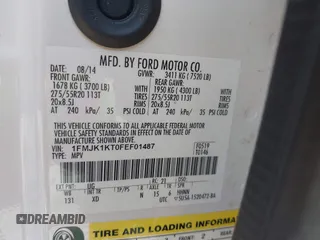 2015 Ford Expedition Max Limited with VIN 1FMJK1KT0FEF01487, listed as a IAAI auction lot 41480003 with Not Provided miles. Bid and sale history available at carsss.com. Image 9.