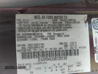 2011 Ford Fusion SE with VIN 3FAHP0HA5BR320130, listed as a IAAI auction lot 42103321 with 191,178 mi miles. Bid and sale history available at carsss.com. Image 9.