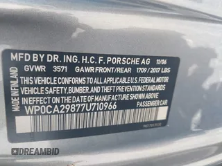 2007 Porsche Boxster z VIN WP0CA29877U710966, wystawiony jako IAAI lot #39794748 z przebiegiem 147 803 mil mil oraz . Historia ofert i sprzedaży dostępna na DreamBid. Obrazek 9.
