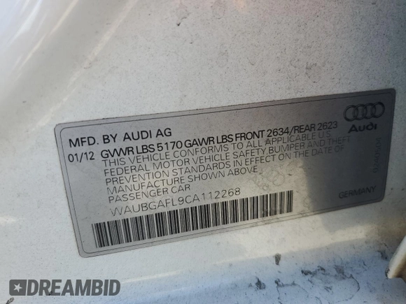 2012 Audi S4 Premium Plus with VIN WAUBGAFL9CA112268, listed as a Copart auction lot 70892964 with 155,093 mi miles and Salvage Title. Bid and sale history available at carsss.com. Image 12.