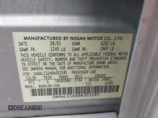 2006 Nissan Altima 2.5 S with VIN 1N4AL11EX6N303185, listed as a IAAI auction lot 41423674 with 240,388 mi miles. Bid and sale history available at carsss.com. Image 9.