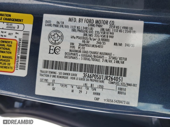 2018 Ford Fusion Energi Titanium with VIN 3FA6P0SU1JR264051, listed as a Copart auction lot 46357585 with 165,874 mi miles and Salvage Title. Bid and sale history available at carsss.com. Image 13.