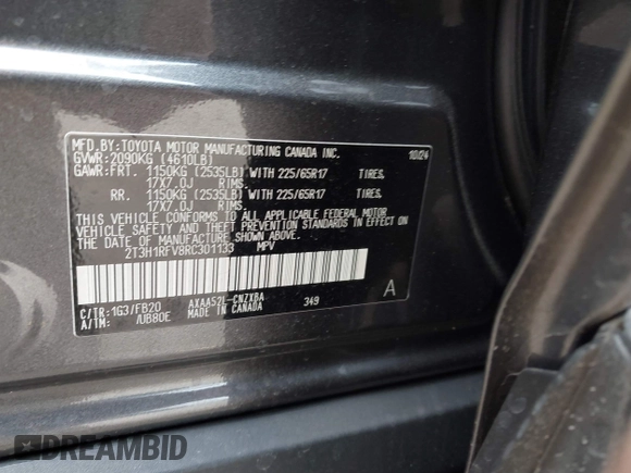 2024 Toyota RAV4 LE with VIN 2T3H1RFV8RC301133, listed as a IAAI auction lot 41444820 with 1,388 mi miles. Bid and sale history available at carsss.com. Image 9.