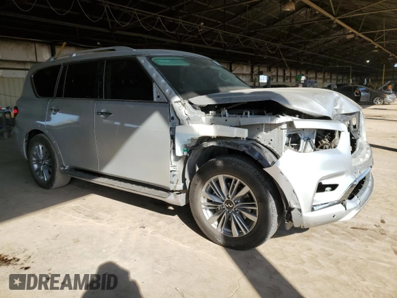 2021 Infiniti QX80 LUXE with VIN JN8AZ2AE0M9269735, listed as a Copart auction lot 75693784 with 0 mi miles and Salvage Title. Bid and sale history available at carsss.com. Image 4.