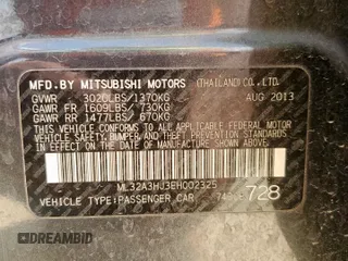 2014 Mitsubishi Mirage DE with VIN ML32A3HJ3EH002325, listed as a Copart auction lot 59822705 with 82,804 mi miles and Salvage title. Bid and sale history available at DreamBid. Image 12.