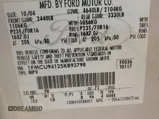 2005 Ford Escape Limited с VIN 1FMCU94125KB93798, выставлен на аукционе Copart как лот 54359995 с пробегом 381 910 миль миль и Списание • Salvage title. История ставок и продаж доступна на DreamBid. Изображение 13.