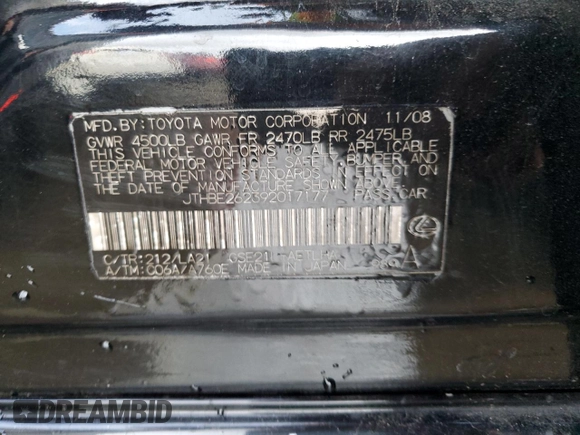 2009 Lexus IS 350 с VIN JTHBE262392017177, выставлен на аукционе Copart как лот 45000144 с пробегом 158 604 миль миль и На запчасти • Non repairable. История ставок и продаж доступна на DreamBid. Изображение 12.