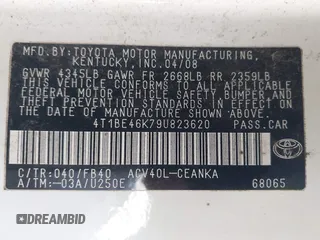2009 Toyota Camry z VIN 4T1BE46K79U823620, wystawiony jako IAAI lot #41633601 z przebiegiem 203 940 mil mil oraz . Historia ofert i sprzedaży dostępna na DreamBid. Obrazek 9.