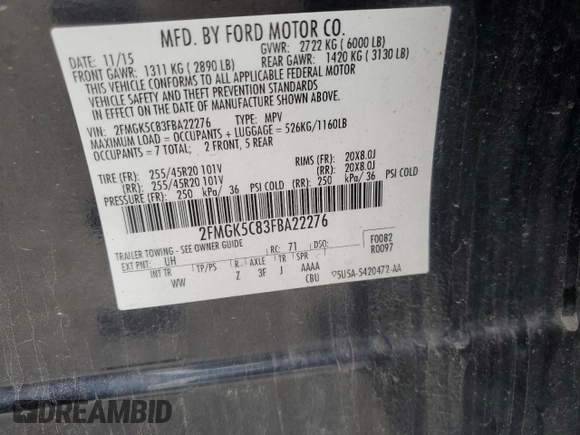 2015 Ford Flex SEL z VIN 2FMGK5C83FBA22276, wystawiony jako Copart lot #54194565 z przebiegiem 121 430 mil mil oraz Szkoda całkowita • Salvage title. Historia ofert i sprzedaży dostępna na DreamBid. Obrazek 13.