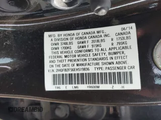 2014 Honda Civic Sedan LX with VIN 2HGFB2F56EH519836, listed as a IAAI auction lot 42109040 with 134,873 mi miles. Bid and sale history available at carsss.com. Image 9.