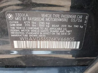 2006 BMW 3 Series 330xi with VIN WBAVD33526KV66805, listed as a IAAI auction lot 40047893 with 167,625 mi miles. Bid and sale history available at carsss.com. Image 9.