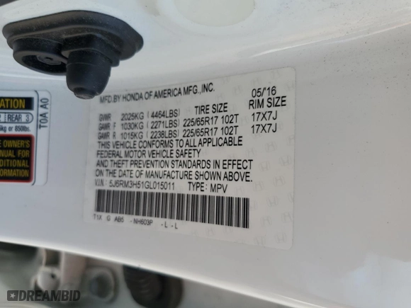 2016 Honda CR-V EX with VIN 5J6RM3H51GL015011, listed as a Copart auction lot 52213525 with 85,631 mi miles and Salvage Title. Bid and sale history available at carsss.com. Image 15.