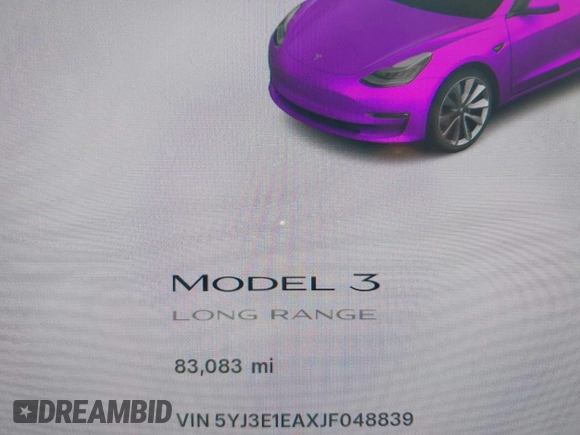 2018 Tesla Model 3 Long Range Battery z VIN 5YJ3E1EAXJF048839, wystawiony jako IAAI lot #42328412 z przebiegiem 83 083 mil mil oraz . Historia ofert i sprzedaży dostępna na DreamBid. Obrazek 7.