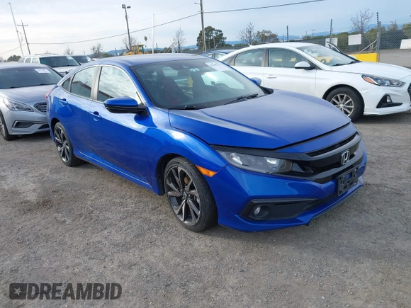 2019 Honda Civic Sedan Sport with VIN 2HGFC2F83KH592715, listed as a IAAI auction lot 41609225 with 1 mi miles. Bid and sale history available at carsss.com. Image 1.