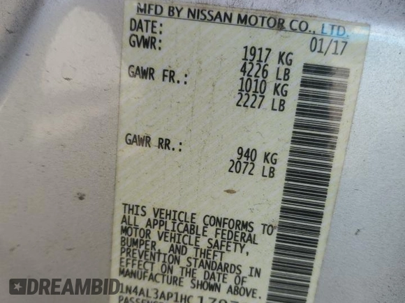 2017 Nissan Altima 2.5 SV with VIN 1N4AL3AP1HC179710, listed as a Copart auction lot 50431875 with 198,153 mi miles and Salvage Title. Bid and sale history available at carsss.com. Image 12.