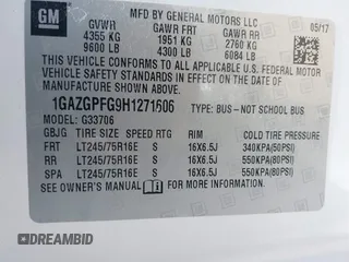 2017 Chevrolet Express Passenger LT с VIN 1GAZGPFG9H1271606, выставлен на аукционе IAAI как лот 42131717 с пробегом 119 295 миль миль и . История ставок и продаж доступна на DreamBid. Изображение 9.