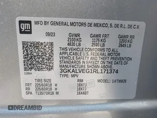2024 GMC Terrain SLT with VIN 3GKALVEG1RL171374, listed as a IAAI auction lot 41567128 with 21,343 mi miles and . Bid and sale history available at carsss.com. Image 9.