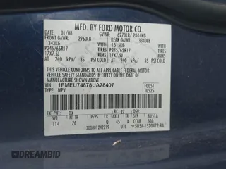 2008 Ford Explorer Eddie Bauer with VIN 1FMEU74878UA78407, listed as a IAAI auction lot 41486762 with Not Provided miles. Bid and sale history available at carsss.com. Image 9.