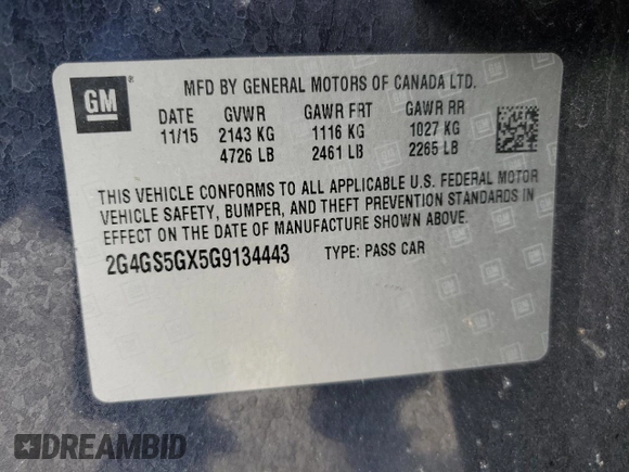 2016 Buick Regal Premium II z VIN 2G4GS5GX5G9134443, wystawiony jako Copart lot #89332735 z przebiegiem 109 297 mil mil oraz Szkoda całkowita • Salvage title. Historia ofert i sprzedaży dostępna na DreamBid. Obrazek 12.