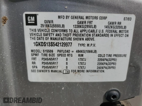 2004 GMC Envoy SLT с VIN 1GKDS13S542129977, выставлен на аукционе Copart как лот 61170465 с пробегом 129 897 миль миль и Списание • Salvage title. История ставок и продаж доступна на DreamBid. Изображение 13.