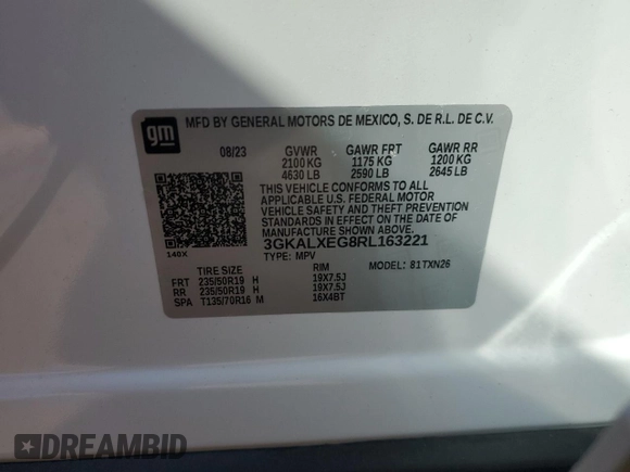 2024 GMC Terrain Denali with VIN 3GKALXEG8RL163221, listed as a Copart auction lot 53475185 with 3,046 mi miles and Salvage title. Bid and sale history available at DreamBid. Image 13.