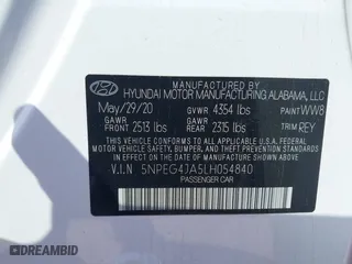 2020 Hyundai Sonata SE with VIN 5NPEG4JA5LH054840, listed as a IAAI auction lot 41728090 with 55,493 mi miles. Bid and sale history available at carsss.com. Image 9.