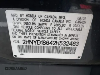 2002 Acura MDX Touring Pkg with VIN 2HNYD18642H532463, listed as a IAAI auction lot 41875315 with 184,626 mi miles. Bid and sale history available at carsss.com. Image 9.
