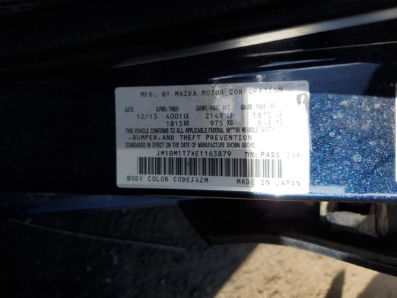 2014 Mazda Mazda3 i SV with VIN JM1BM1T7XE1163879, listed as a Copart auction lot 50754585 with 133,889 mi miles and Salvage Title. Bid and sale history available at carsss.com. Image 12.