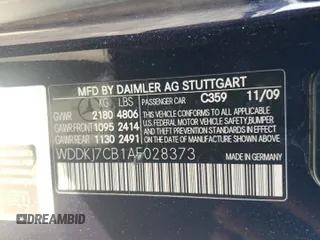 2010 Mercedes-Benz E-Class E 550 with VIN WDDKJ7CB1AF028373, listed as a Copart auction lot 71575134 with 122,720 mi miles and Salvage Title. Bid and sale history available at carsss.com. Image 12.