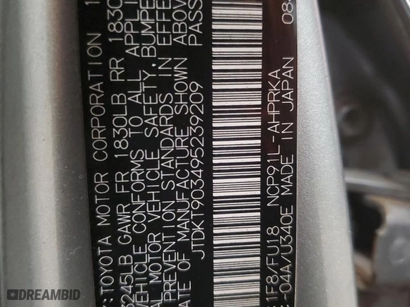 2009 Toyota Yaris with VIN JTDKT903495239209, listed as a Copart auction lot 49102305 with 147,845 mi miles and Salvage Title. Bid and sale history available at carsss.com. Image 13.