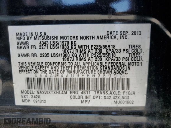 2014 Mitsubishi Outlander SE z VIN 4A4AP4AU0EE008997, wystawiony jako Copart lot #52527595 z przebiegiem 197 914 mil mil oraz Czysty tytuł • Clean title. Historia ofert i sprzedaży dostępna na DreamBid. Obrazek 13.