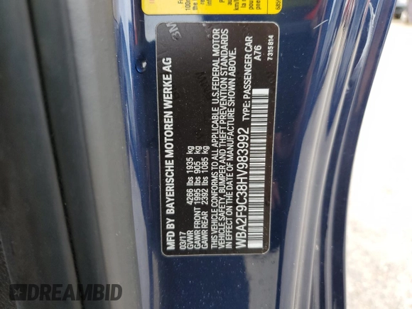 2017 BMW 2 Series 230i with VIN WBA2F9C38HV983992, listed as a Copart auction lot 81633793 with 34,263 mi miles. Bid and sale history available at carsss.com. Image 12.