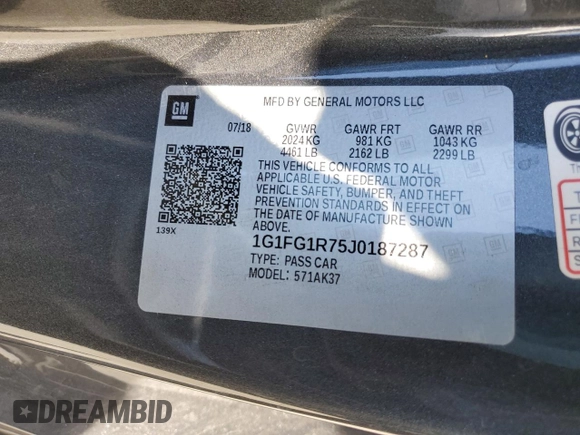 2018 Chevrolet Camaro 2SS with VIN 1G1FG1R75J0187287, listed as a Copart auction lot 64708634 with 78,736 mi miles and Salvage title. Bid and sale history available at DreamBid. Image 12.