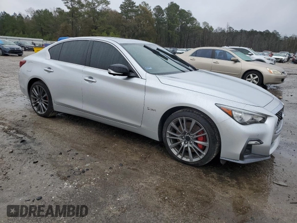 2020 Infiniti Q50 Red Sport 400 with VIN JN1FV7AR6LM660612, listed as a Copart auction lot 86182594 with 82,737 mi miles and Salvage Title. Bid and sale history available at carsss.com. Image 4.