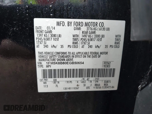 2014 Ford Explorer z VIN 1FM5K8B80EGB50654, wystawiony jako IAAI lot #42564819 z przebiegiem 175 589 mil mil oraz . Historia ofert i sprzedaży dostępna na DreamBid. Obrazek 9.