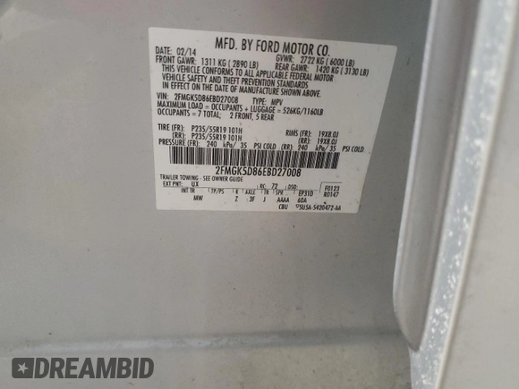 2014 Ford Flex Limited with VIN 2FMGK5D86EBD27008, listed as a Copart auction lot 88843025 with 132,846 mi miles and Salvage Title. Bid and sale history available at carsss.com. Image 14.