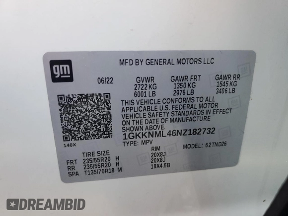 2022 GMC Acadia SLT z VIN 1GKKNML46NZ182732, wystawiony jako Copart lot #73033414 z przebiegiem 36 886 mil mil oraz Czysty tytuł • Clean title. Historia ofert i sprzedaży dostępna na DreamBid. Obrazek 13.