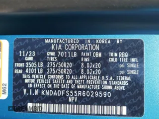 2024 Kia EV9 Land z VIN KNDADFS55R6029590, wystawiony jako Copart lot #60735054 z przebiegiem 3733 mil mil oraz Szkody całkowita. Historia ofert i sprzedaży dostępna na DreamBid. Obrazek 14.