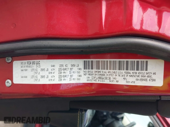2016 Jeep Cherokee Sport with VIN 1C4PJLAB6GW136136, listed as a IAAI auction lot 41108560 with 97,982 mi miles. Bid and sale history available at carsss.com. Image 9.