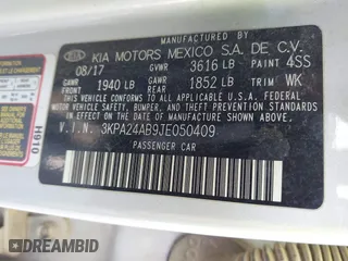 2018 Kia Rio LX with VIN 3KPA24AB9JE050409, listed as a IAAI auction lot 41982322 with 188,824 mi miles. Bid and sale history available at carsss.com. Image 9.