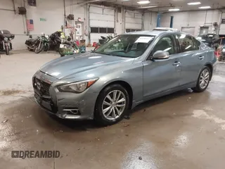 2015 Infiniti Q50 Premium with VIN JN1BV7AR2FM414613, listed as a IAAI auction lot 41258797 with 162,822 mi miles. Bid and sale history available at carsss.com. Image 2.