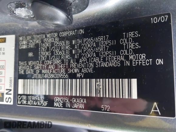 2008 Toyota 4Runner SR5 с VIN JTEBU14R38K009556, выставлен на аукционе IAAI как лот 41985713 с пробегом 292 450 миль миль и . История ставок и продаж доступна на DreamBid. Изображение 9.