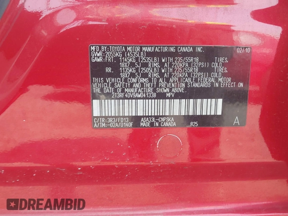 2010 Toyota RAV4 Sport с VIN 2T3RF4DV9AW041338, выставлен на аукционе IAAI как лот 42432894 с пробегом 198 456 миль миль и . История ставок и продаж доступна на DreamBid. Изображение 9.