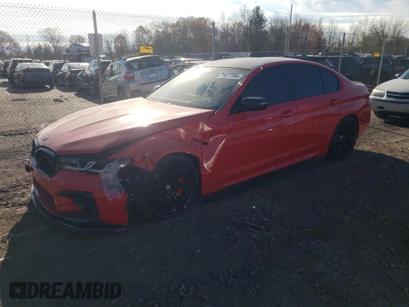 2021 BMW M5 z VIN WBS83CH02MCG02267, wystawiony jako Copart lot #79027694 z przebiegiem 40 791 mil mil oraz Szkoda całkowita • Salvage title. Historia ofert i sprzedaży dostępna na DreamBid. Obrazek 1.